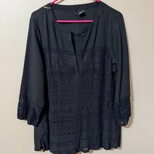283 NEW DIRECTIONS CURVY Sheer Lace Blouse | Black Boho Top